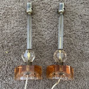 Set of 2 Vintage Glass Boudoir Lamps – 15” Tall